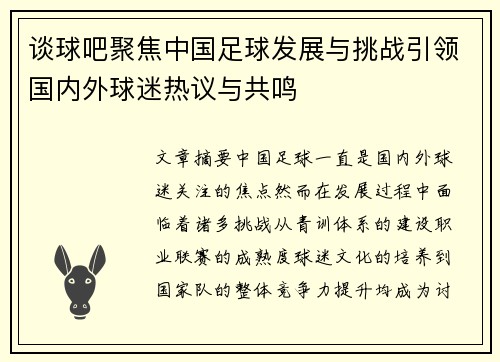 谈球吧聚焦中国足球发展与挑战引领国内外球迷热议与共鸣 谈球吧聚焦中国足球发展与挑战引领国内外球迷热议与共鸣